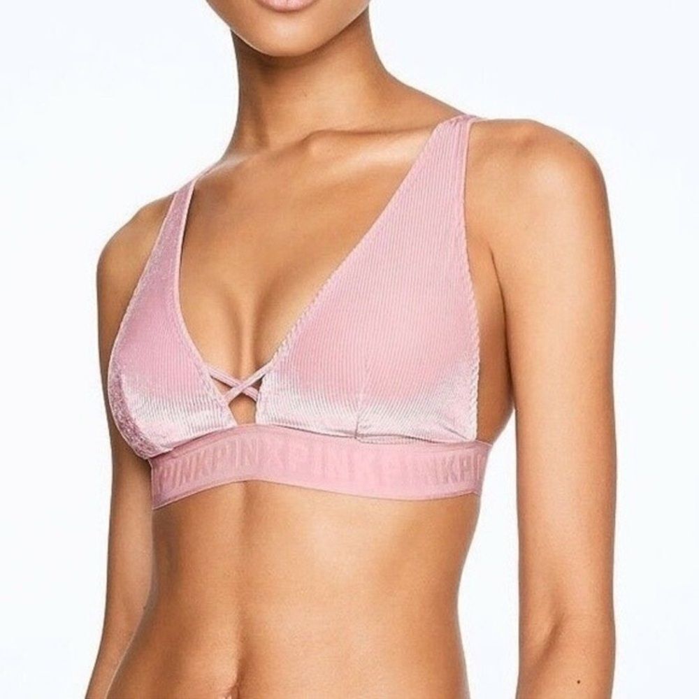 Victoria’s Secret PINK velvet ribbed bralette S chalk rose pink